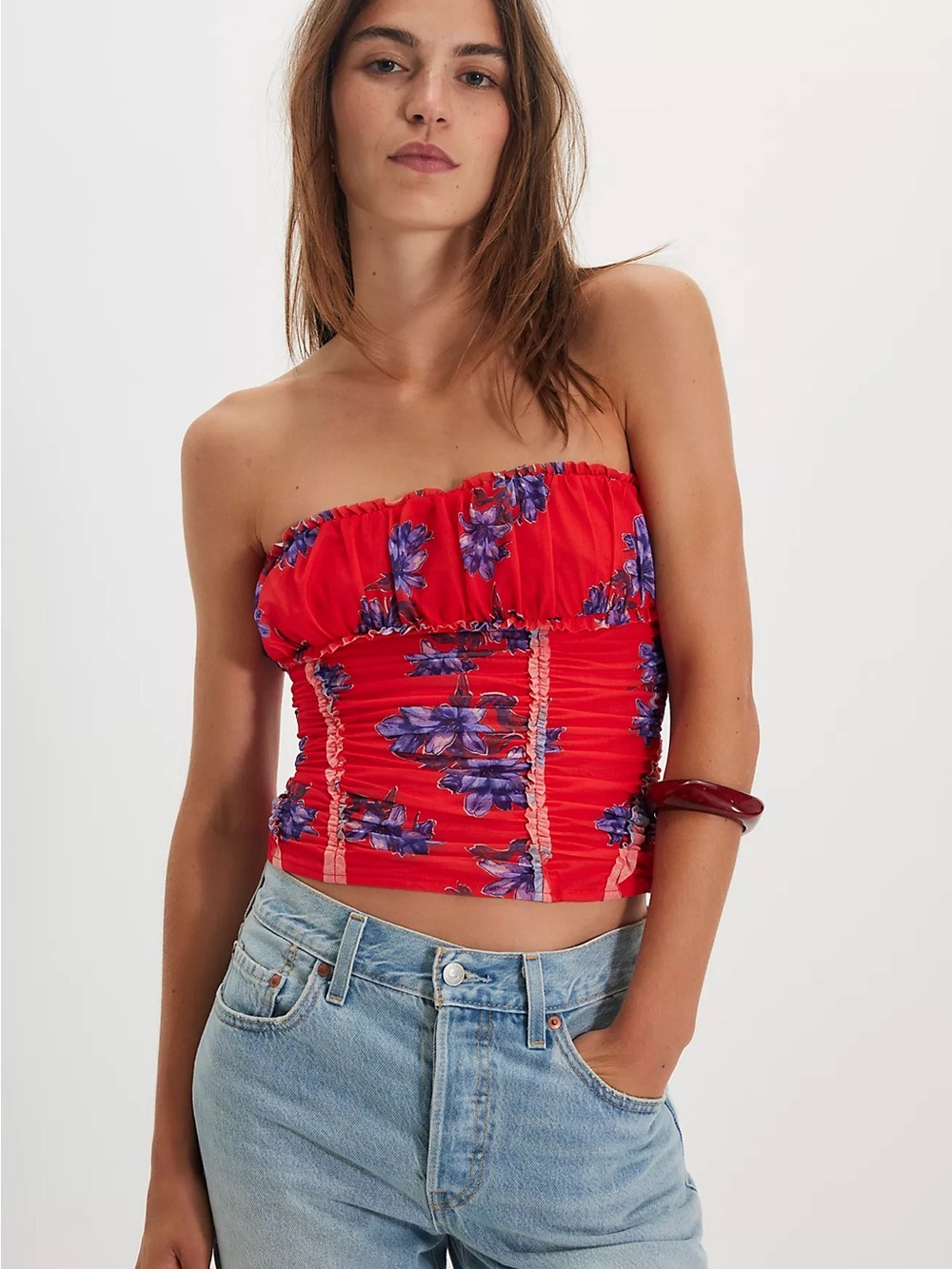 Free People Scarlet Strapless Floral Bustier Top size medium